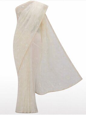Ivory white Floral Sequin Lace doily Saree Coquette Bridal wedding pastel fairy